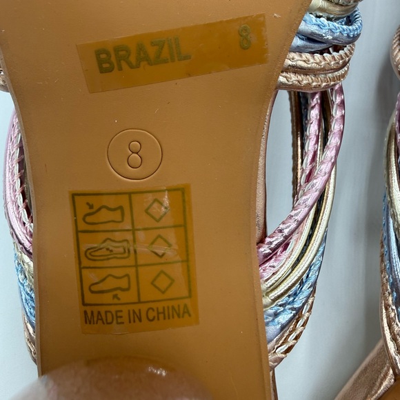 NINETY UNION Knotted STRAPPY SANDALS ON A ARCHITECTURAL HEEL IN PASTEL MULTI - Picture 10 of 17